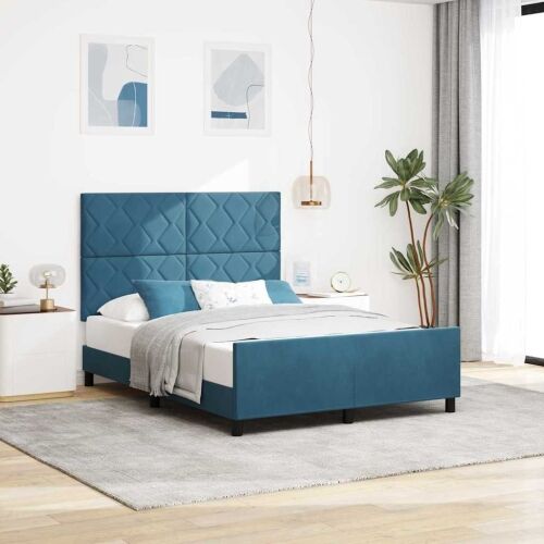 Box spring krevet Tamno plava 140 x 190 cm Baršun - Tamno plava 140 x 190 cm Dizajn s rombovima Cijena
