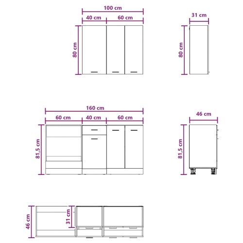 Kuhinjska jedinica LYON 5 kom. Bijela Konstruirano drvo - Bijela 80 cm Cijena