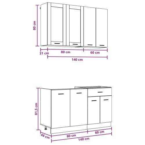 Kuhinjska jedinica LYON 4 kom. Bijela Konstruirano drvo - Bijela 80 cm Cijena