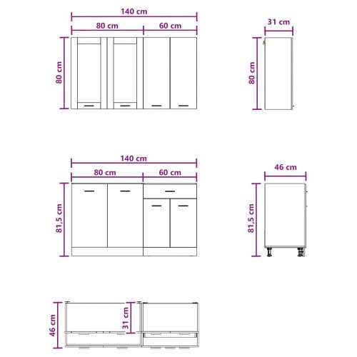 Kuhinjska jedinica LYON 4 kom. Bijela Konstruirano drvo - Bijela 80 cm Cijena