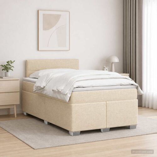 Boxspring krevet s madracem Krem 120 x 200 cm Tkanina - Krem 120 x 200 cm Prošiveno gumbima Cijena
