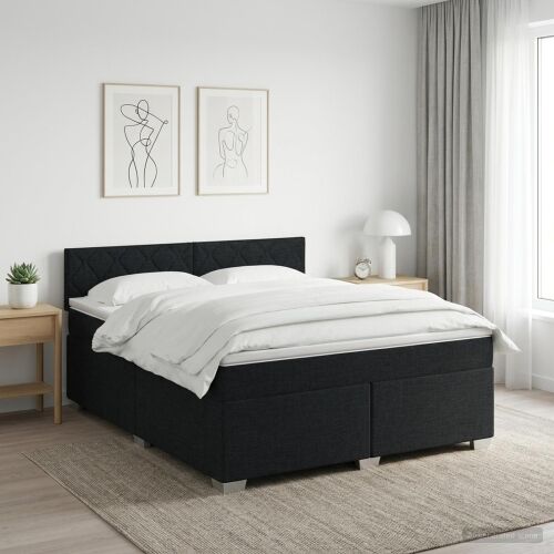 Boxspring krevet s madracem Crna 140 x 190 cm Tkanina - Crna 140 x 190 cm Dizajn s rombovima Cijena
