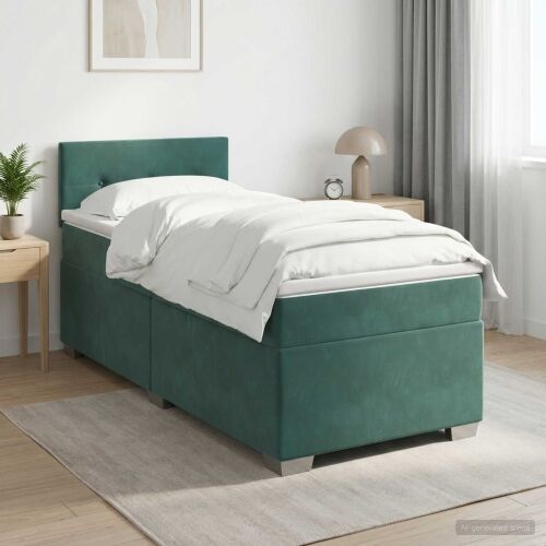 Boxspring krevet s madracem Tamnozelena 100 x 200 cm Baršun - Tamnozelena 100 x 200 cm Prošiveno gumbima Cijena
