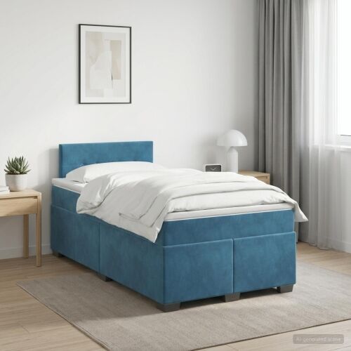 Boxspring krevet s madracem Plava 120 x 190 cm Baršun - Plava 120 x 190 cm Prošiveno gumbima Cijena
