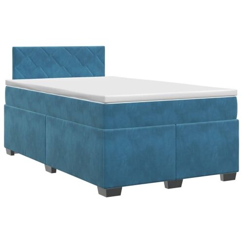 Boxspring krevet s madracem Tamno plava 120 x 200 cm Baršun - Plava 120 x 200 cm Dizajn s rombovima Cijena