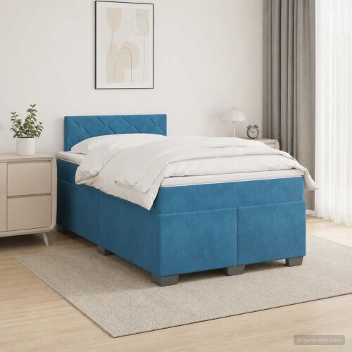 Boxspring krevet s madracem Tamno plava 120 x 200 cm Baršun - Plava 120 x 200 cm Dizajn s rombovima Cijena