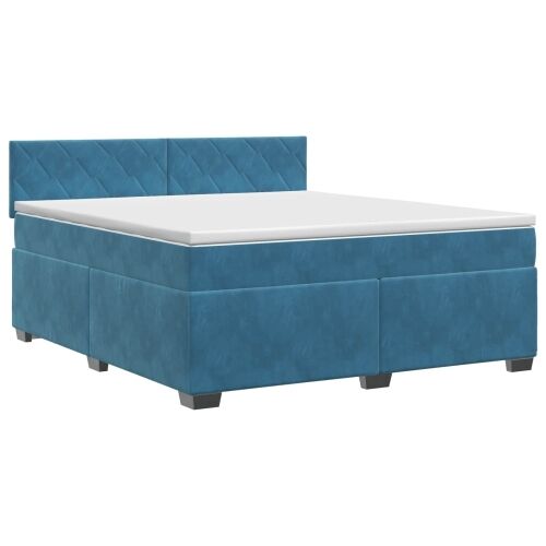Boxspring krevet s madracem Tamno plava 140 x 190 cm Baršun - Plava 140 x 190 cm Dizajn s rombovima Cijena
