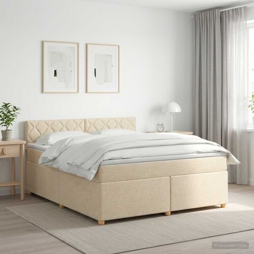Boxspring krevet s madracem Krem 160 x 200 cm Tkanina - Krem 160 x 200 cm Dizajn s rombovima Cijena