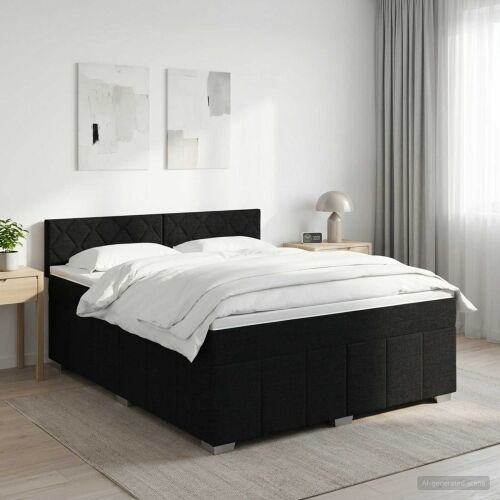 Boxspring krevet s madracem Crna 140 x 190 cm Tkanina - Crna 140 x 190 cm Dizajn s rombovima Cijena