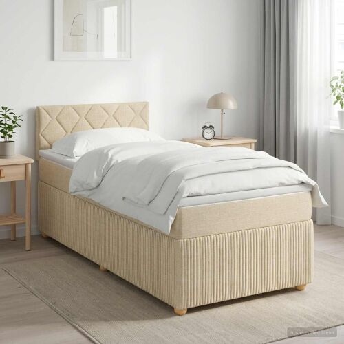 Boxspring krevet s madracem Krem 100 x 200 cm Tkanina - Krem 100 x 200 cm Dizajn s rombovima Cijena