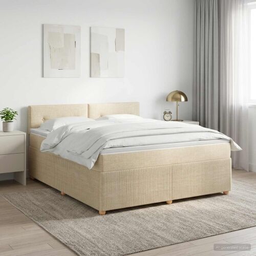 Boxspring krevet s madracem Krem 160 x 200 cm Tkanina - Krem 160 x 200 cm Prošiveno gumbima Cijena