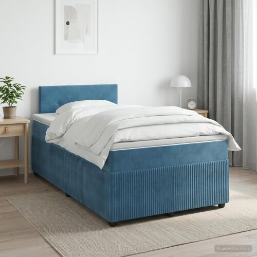 Boxspring krevet s madracem Plava 120 x 190 cm Baršun - Plava 120 x 190 cm Prošiveno gumbima Cijena