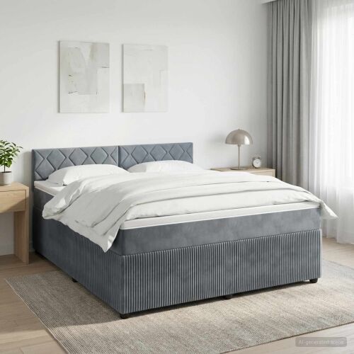 Boxspring krevet s madracem Tamnosiva 140 x 200 cm Baršun - Tamnosiva 140 x 200 cm Dizajn s rombovima Cijena
