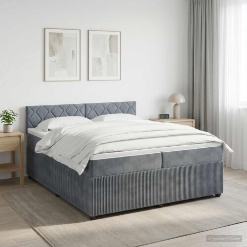 Boxspring krevet s madracem Tamnosiva 200 x 200 cm Baršun - Tamnosiva 200 x 200 cm Dizajn s rombovima Cijena