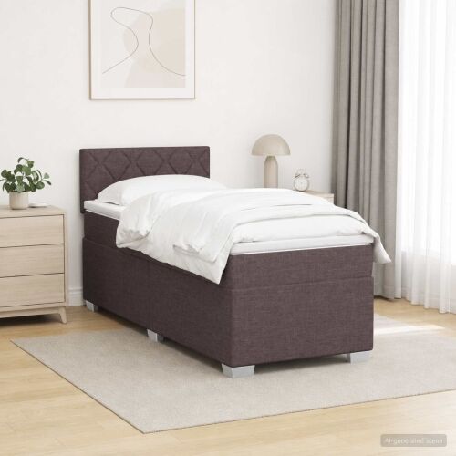 Krevet s box springom, madracem i LED-om Tamno smeđa Tkanina - Tamno smeđa 80 x 200 cm Dizajn s rombovima Cijena