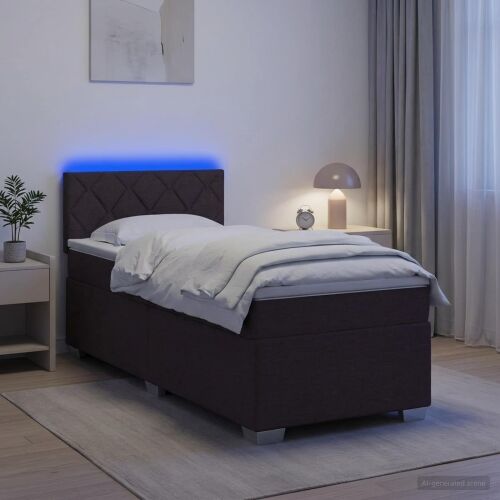 Krevet s box springom, madracem i LED-om Tamno smeđa Tkanina - Tamno smeđa 80 x 200 cm Dizajn s rombovima Cijena