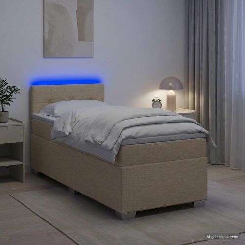 Krevet s box springom, madracem i LED-om Krem 100 x 200 cm - Krem 100 x 200 cm Prošiveno gumbima Cijena