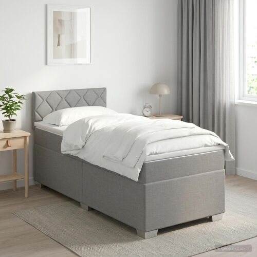 Krevet s box springom, madracem i LED-om Svjetlosiva Tkanina - Svjetlosiva 100 x 200 cm Dizajn s rombovima Cijena