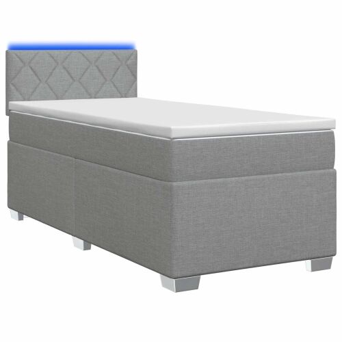 Krevet s box springom, madracem i LED-om Svjetlosiva Tkanina - Svjetlosiva 100 x 200 cm Dizajn s rombovima Cijena
