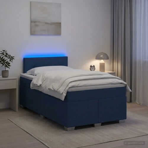 Krevet s box springom, madracem i LED-om Plava 120 x 190 cm - Plava 120 x 190 cm Prošiveno gumbima Cijena