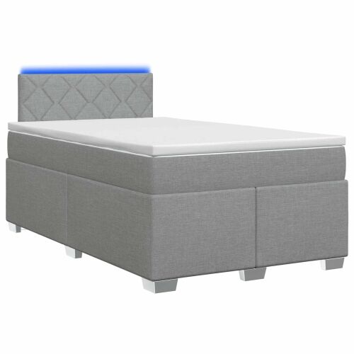 Krevet s box springom, madracem i LED-om Svjetlosiva Tkanina - Svjetlosiva 120 x 190 cm Dizajn s rombovima Cijena