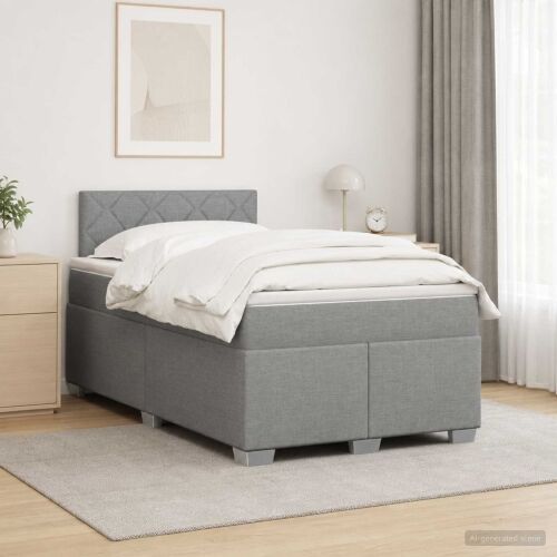Krevet s box springom, madracem i LED-om Svjetlosiva Tkanina - Svjetlosiva 120 x 190 cm Dizajn s rombovima Cijena
