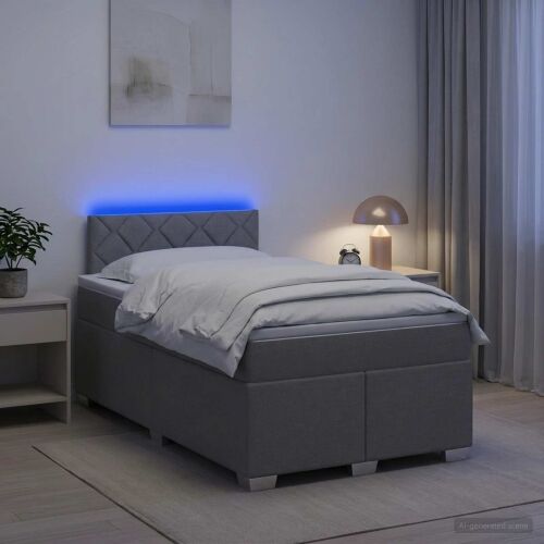 Krevet s box springom, madracem i LED-om Svjetlosiva Tkanina - Svjetlosiva 120 x 190 cm Dizajn s rombovima Cijena