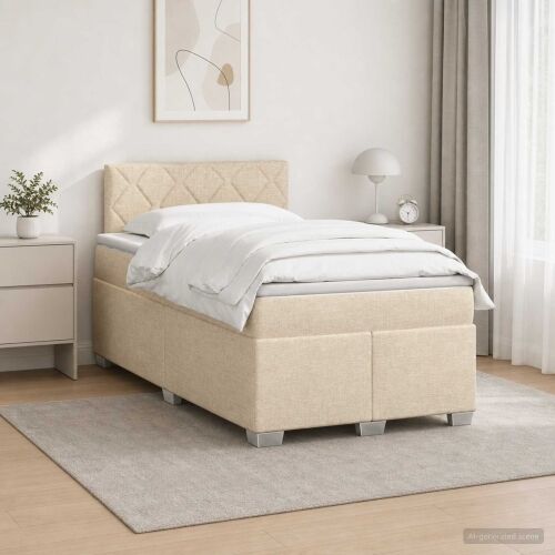 Krevet s box springom, madracem i LED-om Krem 120 x 190 cm - Krem 120 x 190 cm Dizajn s rombovima Cijena