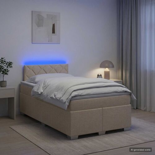 Krevet s box springom, madracem i LED-om Krem 120 x 190 cm - Krem 120 x 190 cm Dizajn s rombovima Cijena