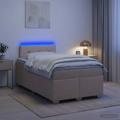Krevet s box springom, madracem i LED-om Krem 120 x 200 cm - Krem 120 x 200 cm Prošiveno gumbima Cijena