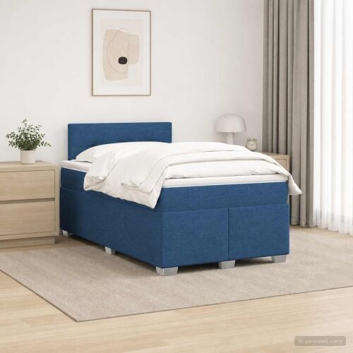 Krevet s box springom, madracem i LED-om Plava 120 x 200 cm - Plava 120 x 200 cm Prošiveno gumbima Cijena