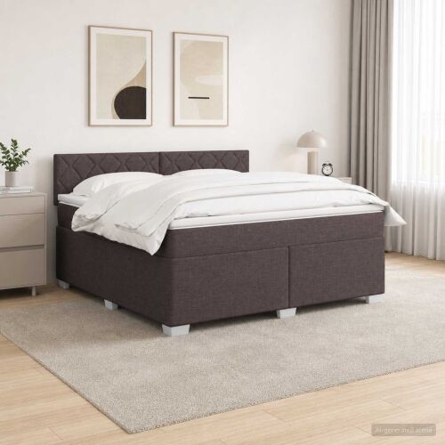 Krevet s box springom, madracem i LED-om Tamno smeđa Tkanina - Tamno smeđa 140 x 190 cm Dizajn s rombovima Cijena