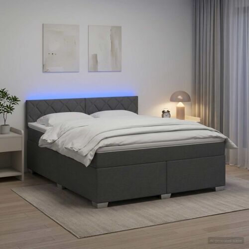 Krevet s box springom, madracem i LED-om Tamnosiva 140 x 200 cm - Tamnosiva 140 x 200 cm Dizajn s rombovima Cijena