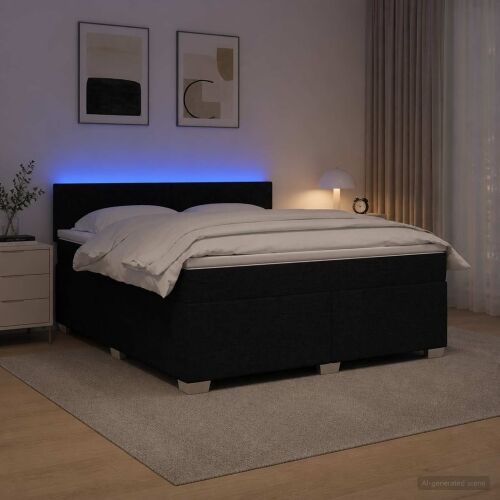 Krevet s box springom, madracem i LED-om Crna 140 x 200 cm - Crna 140 x 200 cm Dizajn s rombovima Cijena
