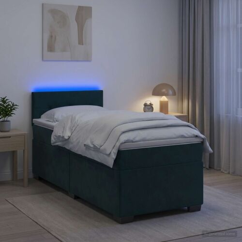 Krevet s box springom, madracem i LED-om Tamnozelena Baršun - Tamnozelena 100 x 200 cm Prošiveno gumbima Cijena