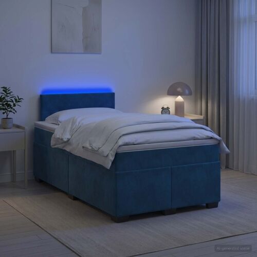 Krevet s box springom, madracem i LED-om Plava 120 x 200 cm - Plava 120 x 200 cm Prošiveno gumbima Cijena