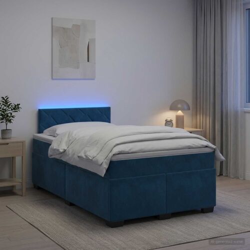 Krevet s box springom, madracem i LED-om Plava 120 x 200 cm - Plava 120 x 200 cm Dizajn s rombovima Cijena