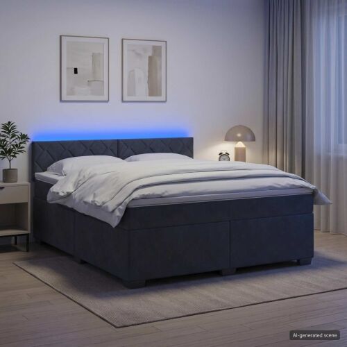 Krevet s box springom, madracem i LED-om Tamnosiva 140 x 200 cm - Tamnosiva 140 x 200 cm Dizajn s rombovima Cijena