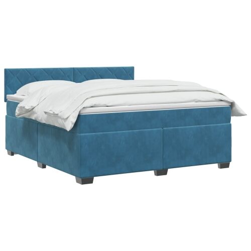 Krevet s box springom, madracem i LED-om Plava 140 x 200 cm - Plava 140 x 200 cm Dizajn s rombovima Cijena