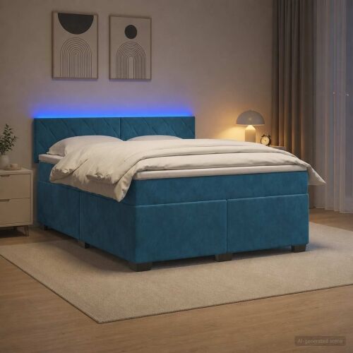 Krevet s box springom, madracem i LED-om Plava 140 x 200 cm - Plava 140 x 200 cm Dizajn s rombovima Cijena