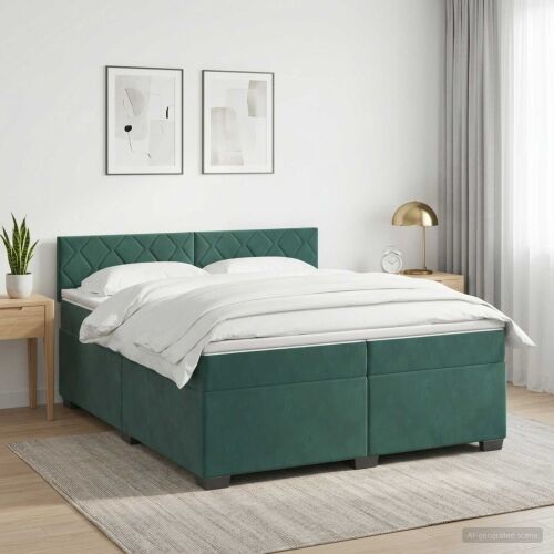 Krevet s box springom, madracem i LED-om Tamnozelena Baršun - Tamnozelena 200 x 200 cm Dizajn s rombovima Cijena