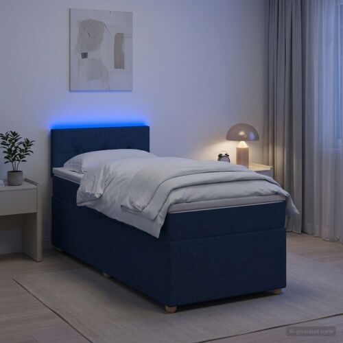 Boxspring krevet s madracem Plava 100 x 200 cm Tkanina - Plava 100 x 200 cm Prošiveno gumbima Cijena