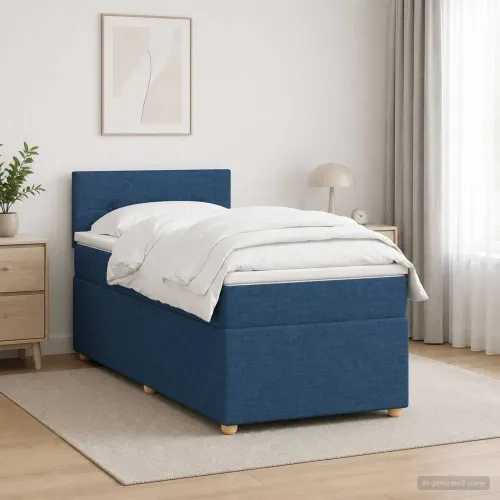Boxspring krevet s madracem Plava 100 x 200 cm Tkanina - Plava 100 x 200 cm Prošiveno gumbima Cijena