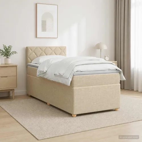 Boxspring krevet s madracem Krem 100 x 200 cm Tkanina - Krem 100 x 200 cm Dizajn s rombovima Cijena