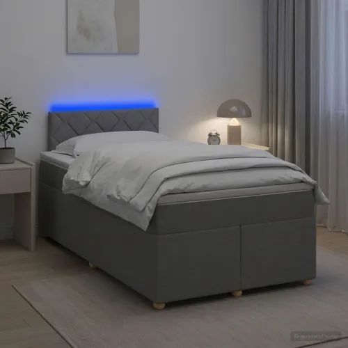 Boxspring krevet s madracem Svjetlosiva 120 x 190 cm Tkanina - Svjetlosiva 120 x 190 cm Dizajn s rombovima Cijena