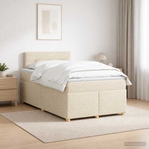 Boxspring krevet s madracem Krem 120 x 200 cm Tkanina - Krem 120 x 200 cm Prošiveno gumbima Cijena