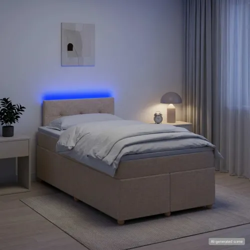 Boxspring krevet s madracem Krem 120 x 200 cm Tkanina - Krem 120 x 200 cm Prošiveno gumbima Cijena