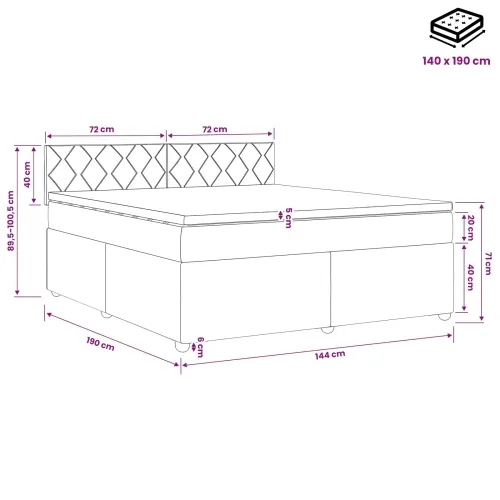 Boxspring krevet s madracem Crna 140 x 190 cm Tkanina - Crna 140 x 190 cm Dizajn s rombovima Cijena