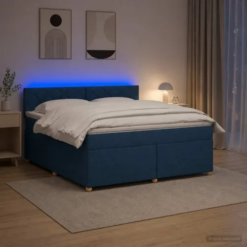 Boxspring krevet s madracem Plava 140 x 190 cm Tkanina - Plava 140 x 190 cm Dizajn s rombovima Cijena