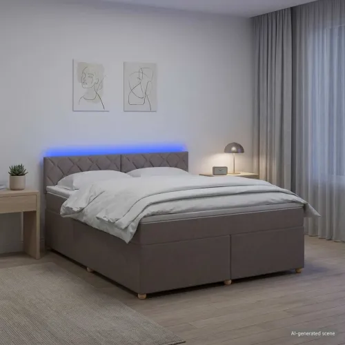 Boxspring krevet s madracem Sivosmeđa 140 x 200 cm Tkanina - Sivosmeđa 140 x 200 cm Dizajn s rombovima Cijena
